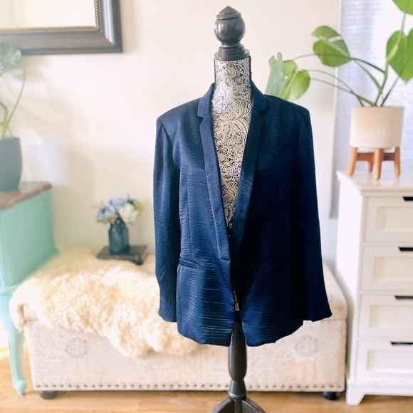 Anthropologie Capulet Revolve Satin Blue Single Button Boyfriend Blazer, Large - Picture 5 of 9